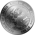 Monnaie CHINESE DRAGON 1/500 Oz Platine 25$ Liberia 2026 (PRÉCOMMANDE)