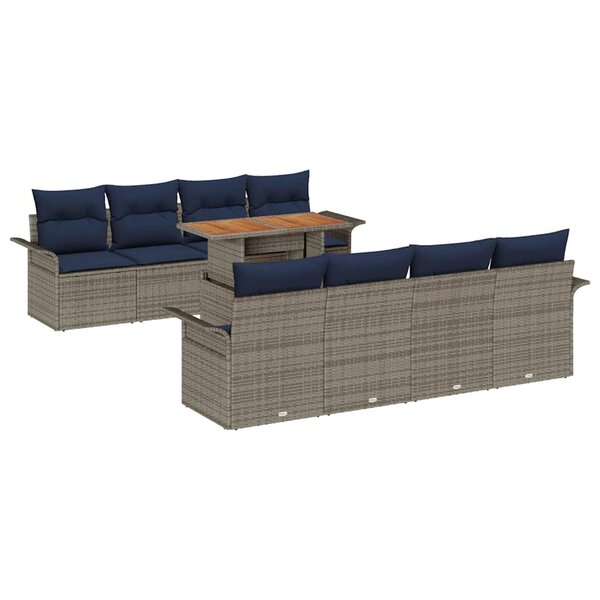 vidaXL Ensemble de canapé de jardin 9 Pièces Gris Poly rotin