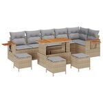 Ensemble de canapés de jardin 10 pièces avec coussins beige en poly rotin