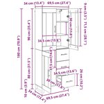 vidaXL Haut Armoire Chêne noir 69 5 x 34 x 180 cm Bois d'ingénierie