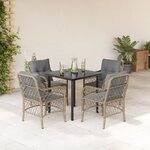 vidaXL Ensemble à manger de jardin coussins 5 Pièces mélange beige rotin