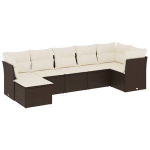vidaXL Salon de jardin avec coussins 7 Pièces marron résine tressée