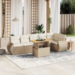 vidaXL Salon de jardin avec coussins 7 Pièces beige résine tressée