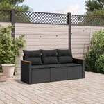 vidaXL Salon de jardin 3 Pièces avec coussins noir résine tressée