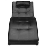 vidaXL Chaise longue avec oreiller Noir Similicuir