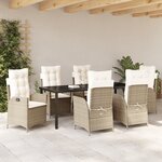 vidaXL Ensemble de salle à manger de jardin 7 pièces avec coussins beige en poly rattan