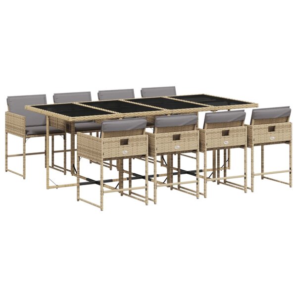 vidaXL Ensemble à manger de jardin et coussins 9 Pièces mélange beige