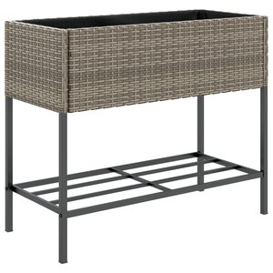 vidaXL Jardinière avec étagère gris résine tressée