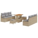 Ensemble de canapé de jardin 9 pièces avec coussins Beige Poly Rattan Acacia