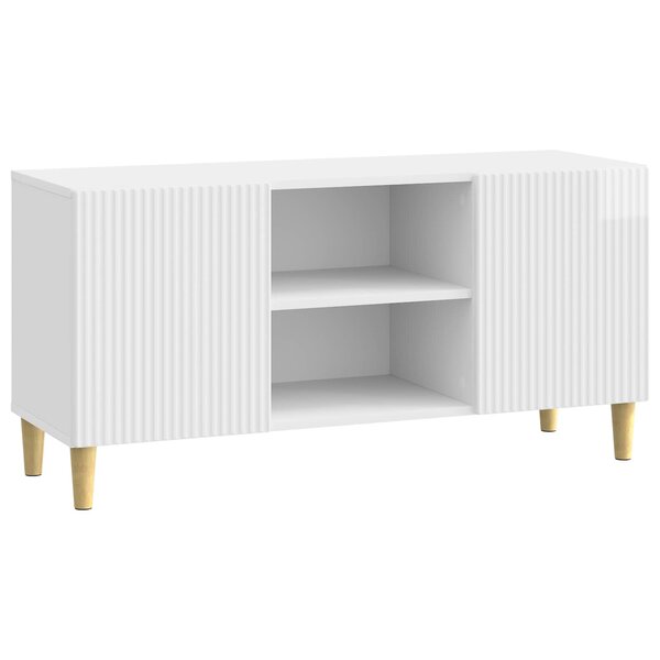 vidaXL Meuble TV 102 x 34 5 x 50 cm Blanc brillant Bois d'ingénierie