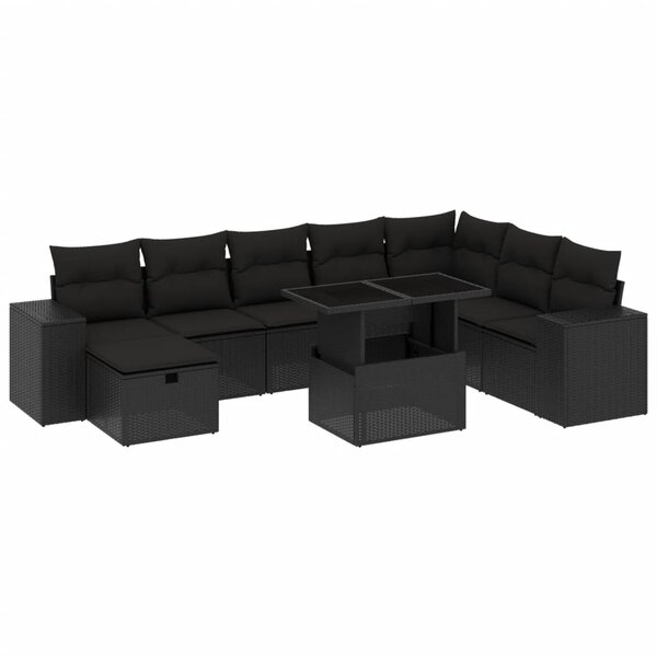 vidaXL Salon de jardin 9 Pièces avec coussins noir résine tressée