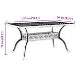 vidaXL Table de jardin noir 150x90x72 cm aluminium coulé