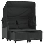 vidaXL Canapé de jardin 2 places avec auvent et tabourets noir rotin