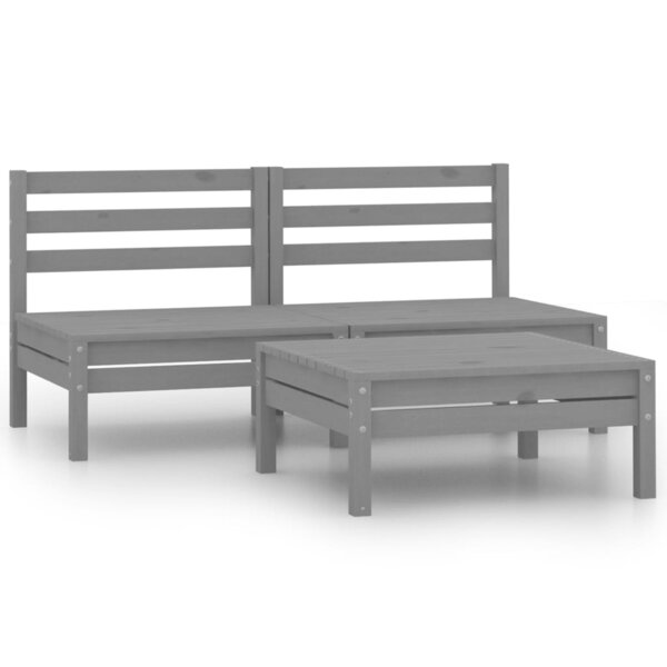 vidaXL Salon de jardin 3 Pièces Bois de pin massif Gris