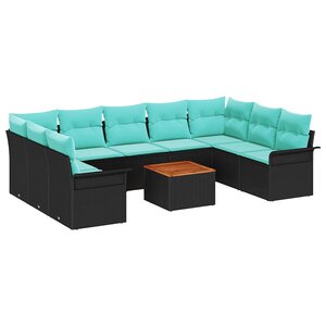 vidaXL Ensemble de canapé de jardin 10 Pièces Noir et turquoise