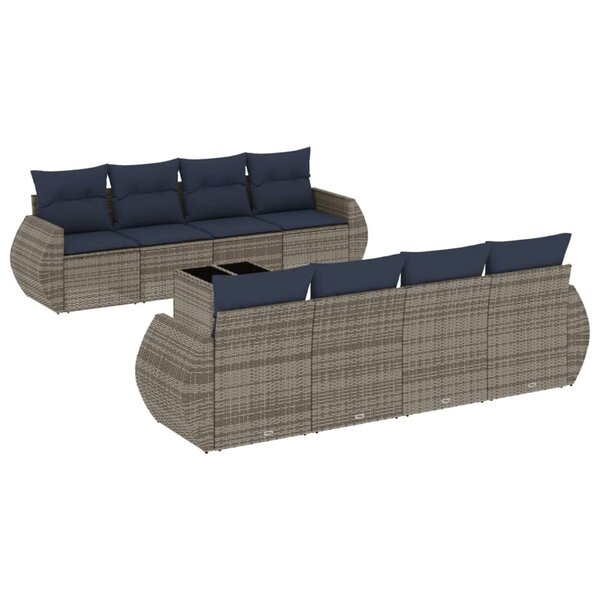 vidaXL Salon de jardin 9 Pièces avec coussins gris résine tressée