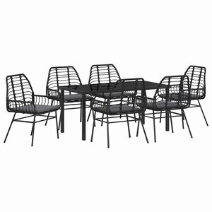 vidaXL Ensemble de salle à manger pour jardin 7 Pièces Noir polyrotin
