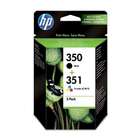 Hp 350/hp 351 pack de 2 cartouches d'encre noire/trois couleurs authentiques pour hp photosmart c4380/c4472/c4580/c5280 (sd412ee)