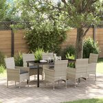 vidaXL Ensemble de Salle à Manger de Jardin 7 Pièces avec Coussins Rattan Poly Gris Clair