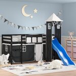 vidaXL Lit mezzanine enfants avec tour blanc/noir 80x200cm pin massif