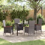 vidaXL Ensemble de salle à manger jardin 5 pièces avec coussins en rattan poly gris