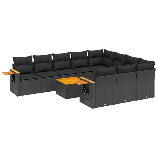 vidaXL Salon de jardin 11 Pièces avec coussins noir résine tressée