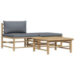 vidaXL Salon de jardin 3 Pièces avec coussins gris foncé Bambou