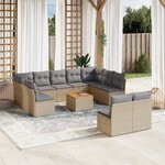 vidaXL Salon de jardin avec coussins 12 Pièces beige résine tressée