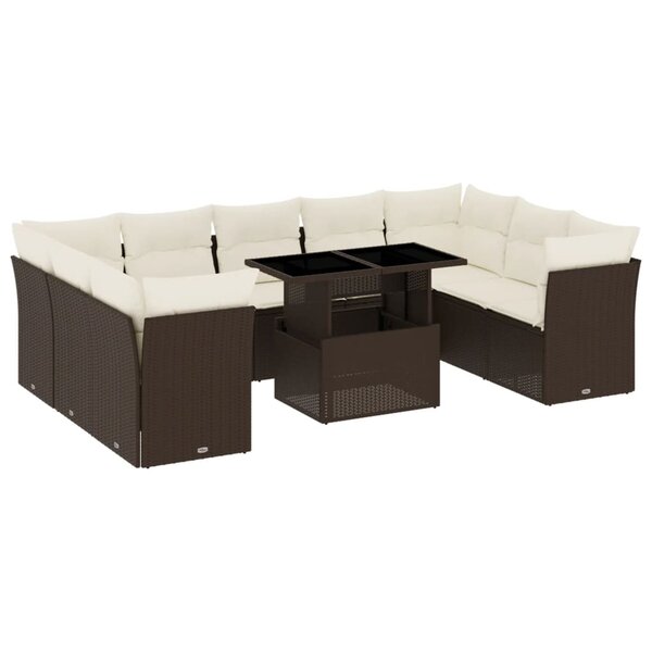 vidaXL Salon de jardin 10 Pièces avec coussins marron résine tressée
