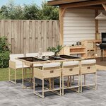 vidaXL Ensemble à manger de jardin et coussins 7 Pièces beige poly rotin
