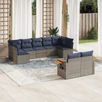 vidaXL Salon de jardin 9 Pièces avec coussins gris résine tressée