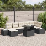 vidaXL Canapé de jardin 8 pièces avec coussins noirs en rotin composite