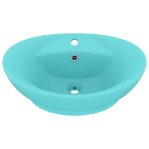 vidaXL Lavabo ovale à trop-plein Vert clair mat 58 5x39 cm Céramique