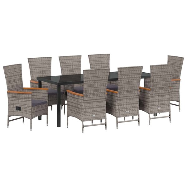 vidaXL Ensemble de salle à manger pour jardin avec coussin 9 Pièces Gris