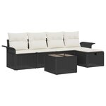 Set de canapé de jardin 6 pièces avec coussins noir poly rotin