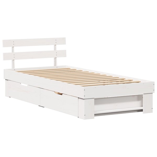 vidaXL Cadre de lit avec tiroir Blanc 100 x 200 cm Bois massif en pin