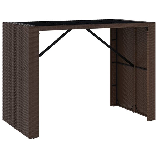 vidaXL Table de bar et dessus en verre marron 145x80x110 cm poly rotin