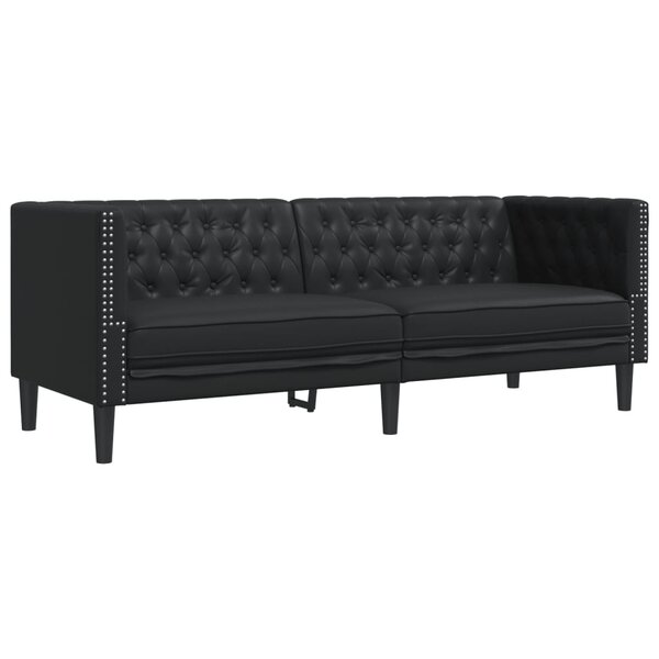 vidaXL Canapé à 3 places Chesterfield noir similicuir