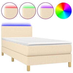 vidaXL Sommier à lattes de lit avec matelas LED Crème 100x200 cm Tissu