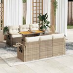 vidaXL Salon de jardin avec coussins 7 Pièces beige résine tressée