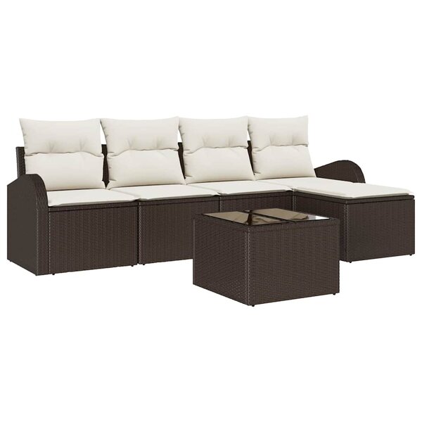 vidaXL Ensemble de canapé de jardin 6 Pièces Marron et blanc Poly rotin