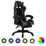 Chaise fauteuil siège pivotante de bureau informatique étude de jeux vidéo avec LED RVB et similicuir gris 02_0024207
