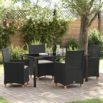 vidaXL Set de salle à manger de jardin 5 pièces avec coussins Noir Rotin Poly