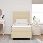 vidaXL Lit à ressorts avec bandes LED Crème 90 x 190 cm tissu