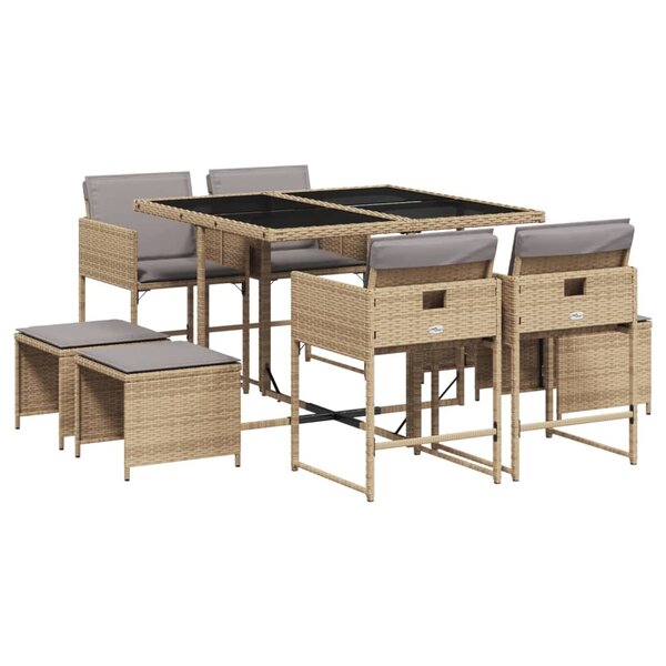 vidaXL Ensemble à manger de jardin et coussins 9 Pièces mélange beige