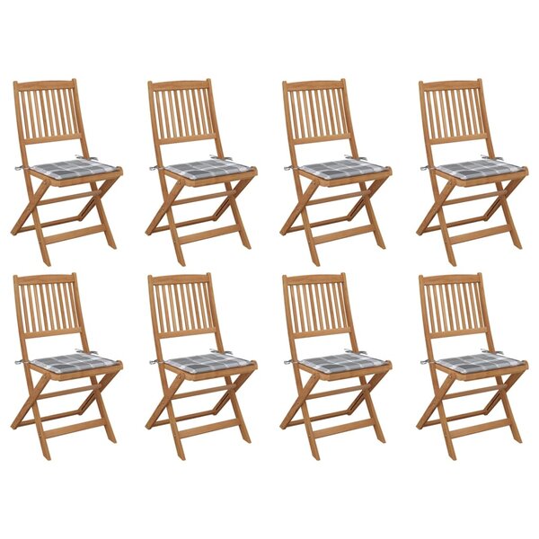 vidaXL Chaises pliables d'extérieur et coussins lot de 8 Bois d'acacia