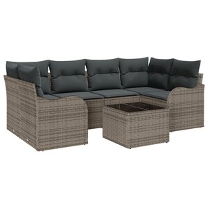 vidaXL Ensemble de Canapés de Jardin 7 Pièces avec Coussins Gris Rattan Poly