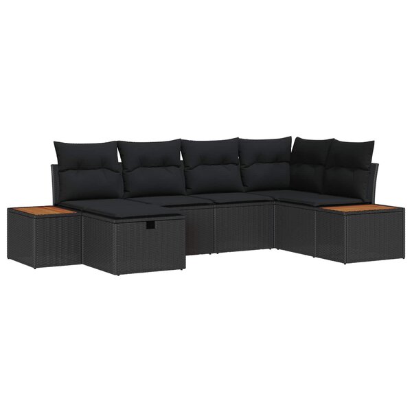 vidaXL Ensemble de canapé de jardin avec coussin 6 Pièces Noir polyrotin