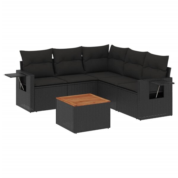 vidaXL Salon de jardin 6 Pièces avec coussins noir résine tressée
