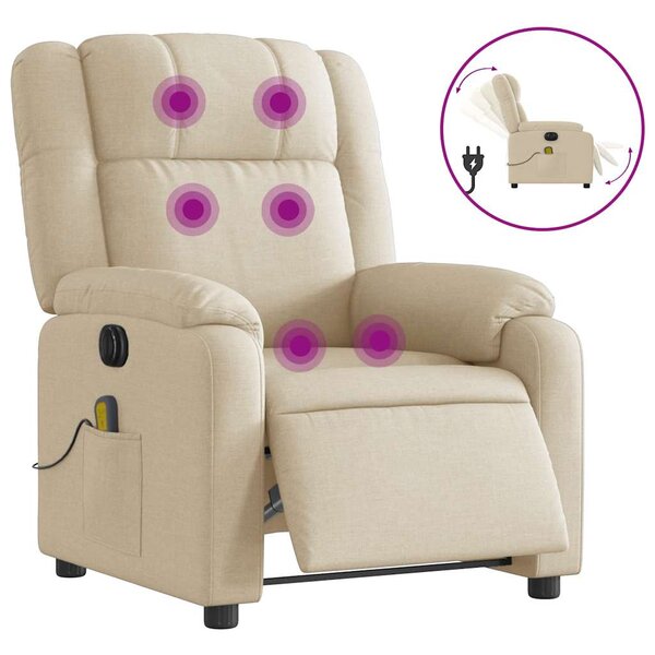 vidaXL Fauteuil inclinable de massage électrique crème tissu